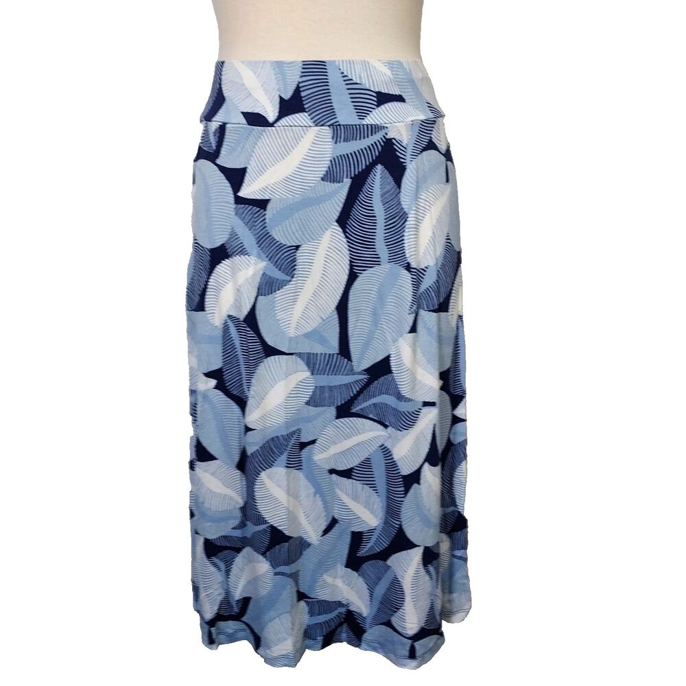 Joe Fresh Skirt Flowy Elastic Waist Stretch Comfy Soft Womens Plus 1X Blue White